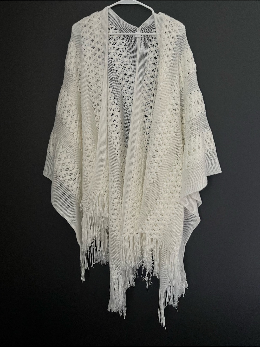 Croft & Barrow White Cream Crochet Fringe Knit Wrap Shawl
